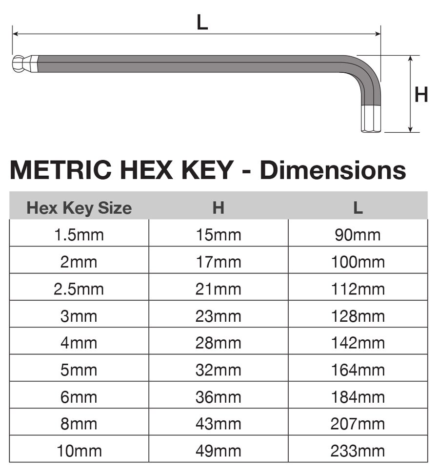 H810 Metric Hex Keys Ball Point Extra Long Industrial Series Hare 